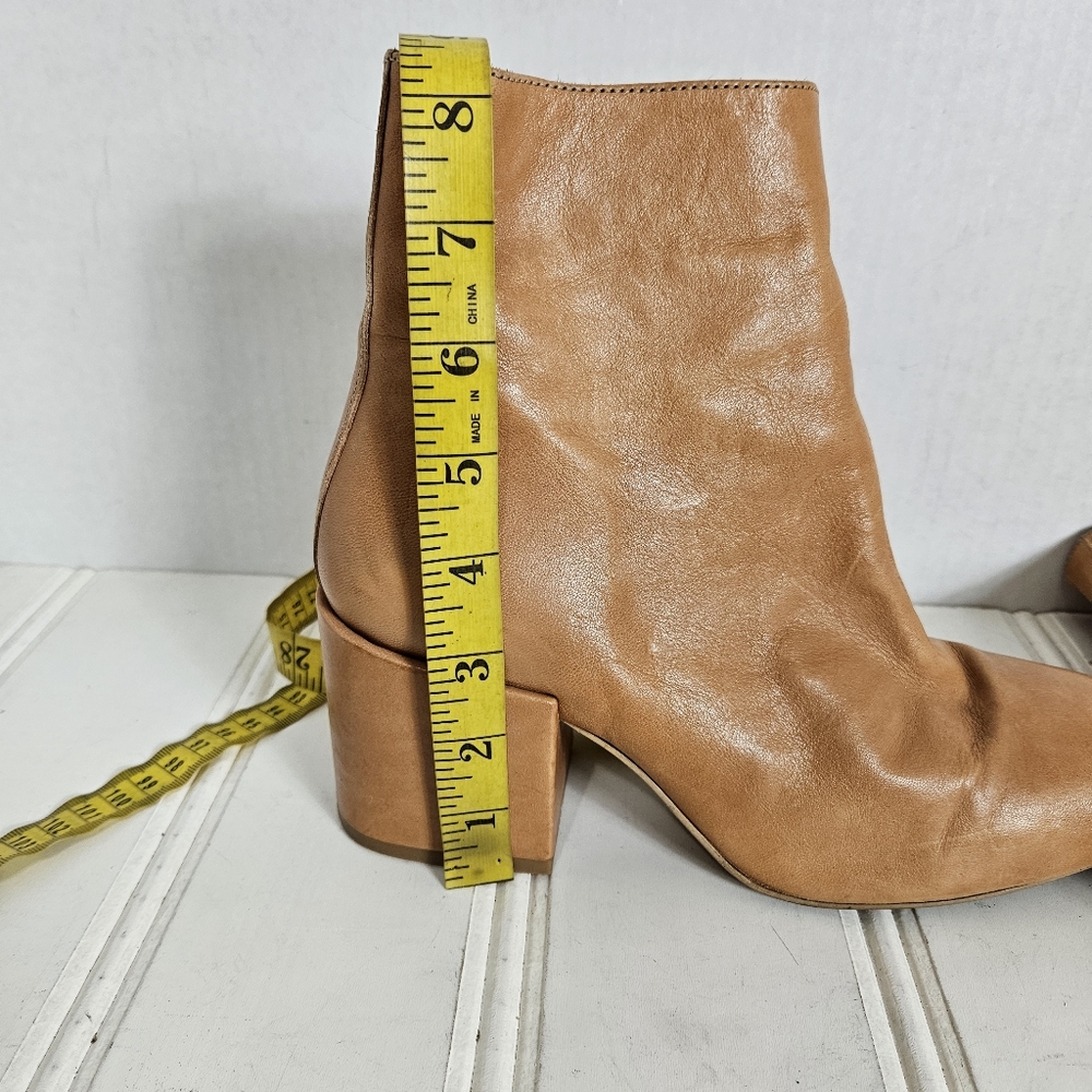 Free People Leather Mid Calf Block Heel Booties Women’s Size 39 Sienna Brown - Picture 13 of 16